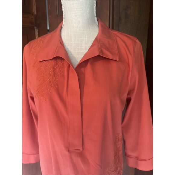 Womens Chico's Size 0 (4) No-Iron Stretch Button Front Orange 3/4 Sleeve Shirt - Picture 3 of 6